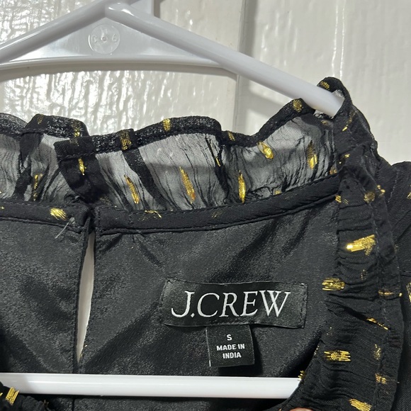 J Crew puff sleeve black Blouse with gold embroidery metallic thread size small - Picture 4 of 7